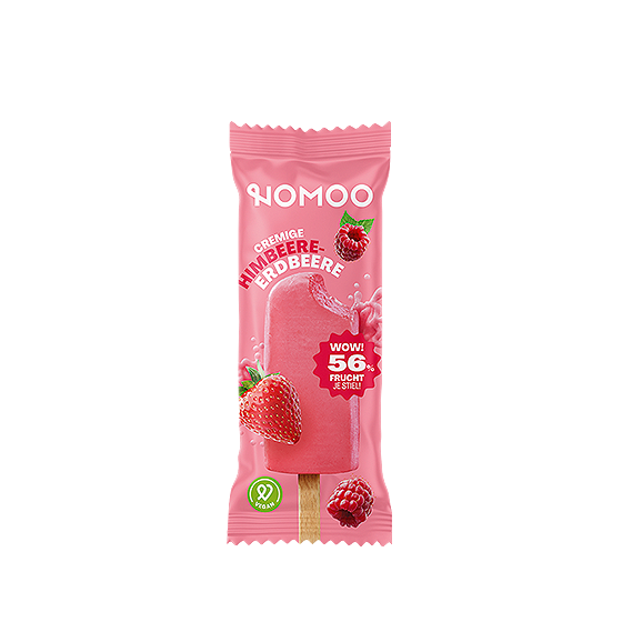 NOMOO Himbeere Erdbeere Stieleis in der Einzelverpackung